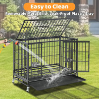 Homey Pet 37 inch Stackable Heavy Duty Dog Crate, Indestructible Escape Proof Dogs Cage Kennel with Lockable Wheels, Removable Tray & Metal Grid, Double Doors for High Anxiety Medium/Small Dogs 36.6