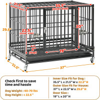 Homey Pet 37 inch Stackable Heavy Duty Dog Crate, Indestructible Escape Proof Dogs Cage Kennel with Lockable Wheels, Removable Tray & Metal Grid, Double Doors for High Anxiety Medium/Small Dogs 36.6