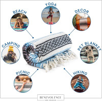 Benevolence LA Authentic Handwoven Mexican Blanket | Yoga Blankets, Outdoor, Picnic, Beach, Camping | Equestrian Saddle | Serape 50x70 inches - Sky Blue, Pack of 1