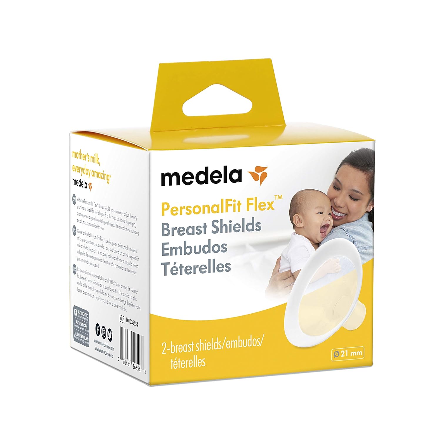 Medela Medela Breast Shields - PersonalFit Flex, 21mm Medela Breast Shield Shaped Around You for Comfortable and Efficient Pumping, Made Without BPA, Pack of 2 Breastshields, Clear, 21mm