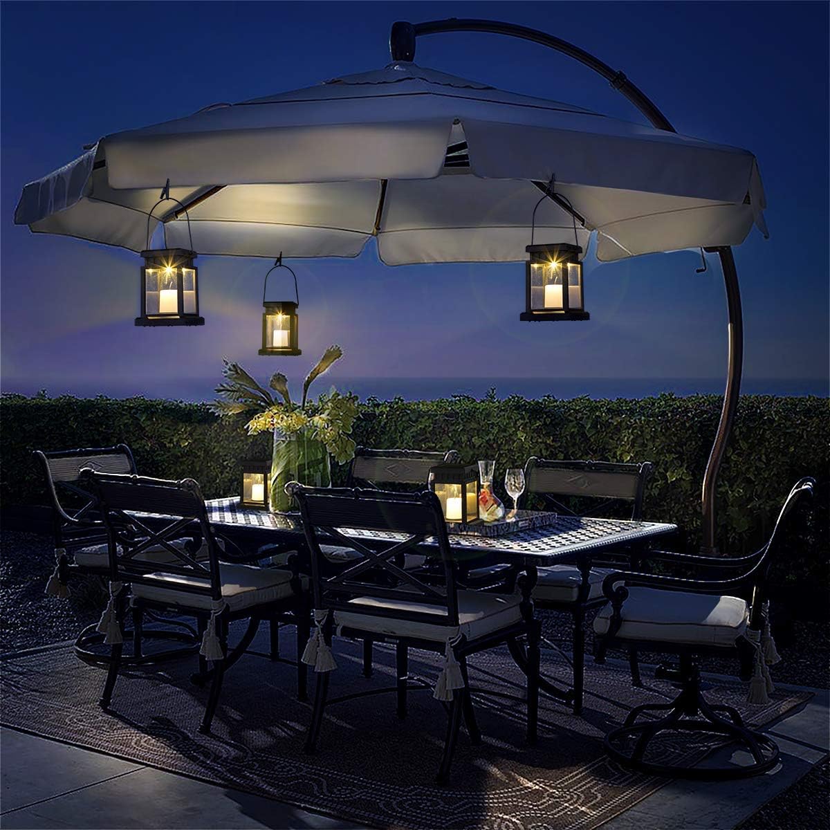 GIGALUMI 8 Pack Solar Hanging Lantern Outdoor, Candle Effect Light with Stakes for Garden, Patio, Lawn, Deck, Umbrella, Tent, Tree, Yard, Driveway-Warm White 8 Pack Constant Lights