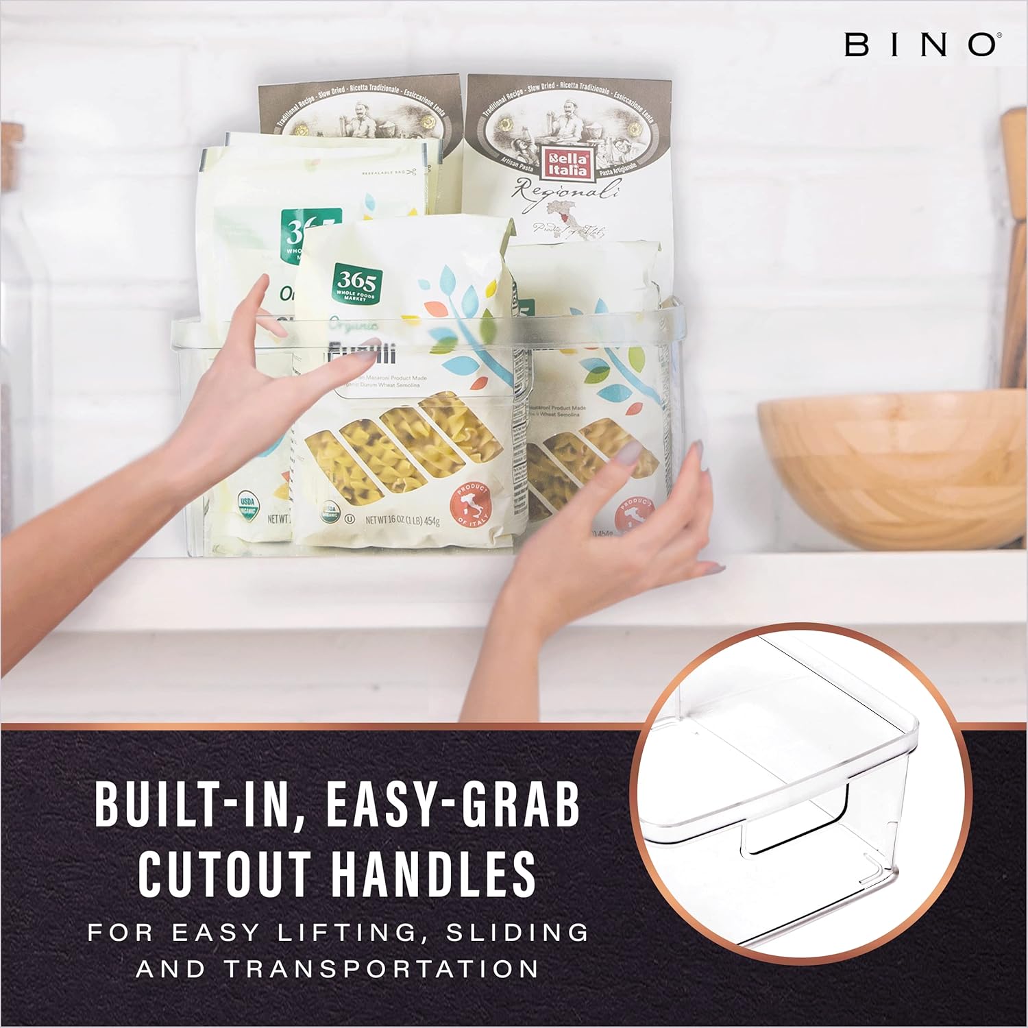 BINO | Plastic Storage Bins, Square - 3 Pack | THE LUCID COLLECTION | Multi-Use Bins | Built-In Handles | BPA-Free | Clear Containers | Fridge Organizer | Pantry & Home Organization 3PK - SQUARE