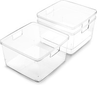 BINO | Plastic Storage Bins, Square - 3 Pack | THE LUCID COLLECTION | Multi-Use Bins | Built-In Handles | BPA-Free | Clear Containers | Fridge Organizer | Pantry & Home Organization 3PK - SQUARE