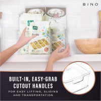 BINO | Plastic Storage Bins, Square - 3 Pack | THE LUCID COLLECTION | Multi-Use Bins | Built-In Handles | BPA-Free | Clear Containers | Fridge Organizer | Pantry & Home Organization 3PK - SQUARE