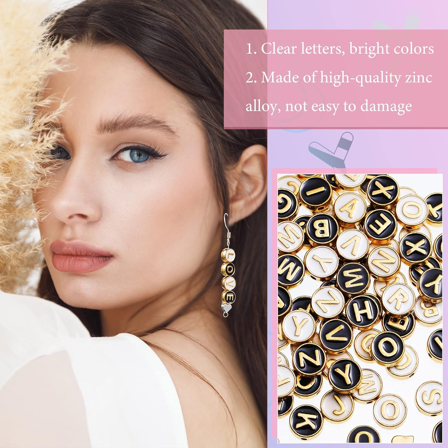 Sureio 114 Pcs Alloy Alphabet Letter Beads 8 mm Flat Round with Letter A-Z Plated Metal Initial Loose Spacer Beads for DIY Bracelet Necklace Earring Jewelry Craft Making(Black, Gold)