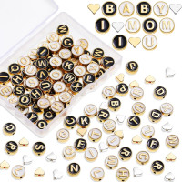 Sureio 114 Pcs Alloy Alphabet Letter Beads 8 mm Flat Round with Letter A-Z Plated Metal Initial Loose Spacer Beads for DIY Bracelet Necklace Earring Jewelry Craft Making(Black, Gold)