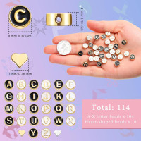 Sureio 114 Pcs Alloy Alphabet Letter Beads 8 mm Flat Round with Letter A-Z Plated Metal Initial Loose Spacer Beads for DIY Bracelet Necklace Earring Jewelry Craft Making(Black, Gold)