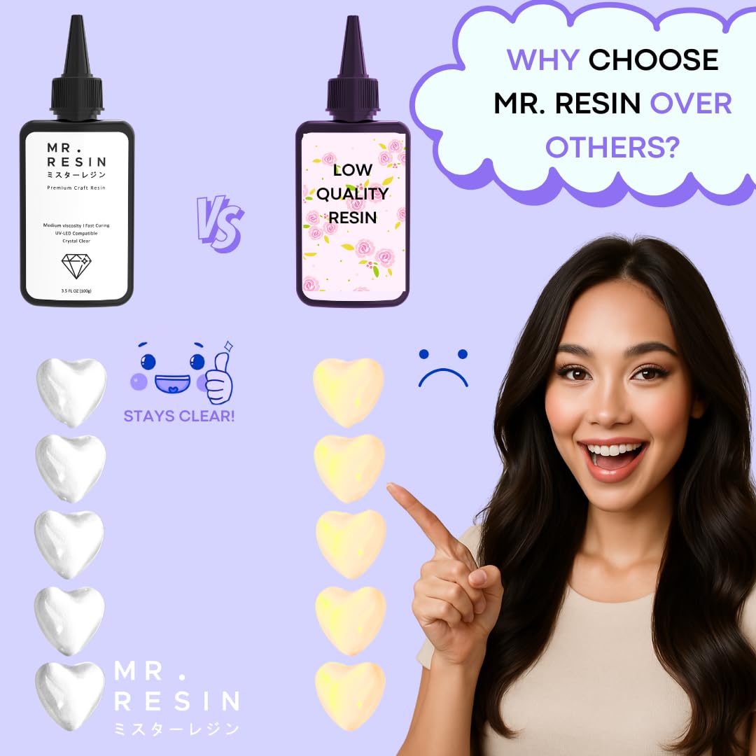 MR. RESIN UV Resin 500g Crystal Clear UV Epoxy Resin for Crafts, Jewelry Making, Keychains, Molds, Doming, Rock Painting - Fast Curing with UV Lamp, LED, and Sunlight 500 Grams 500 Gram Original