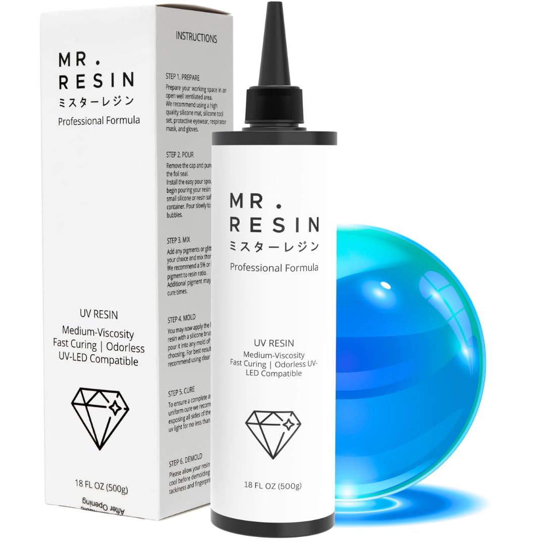 MR. RESIN UV Resin Crystal Clear UV Epoxy Resin for Crafts, Jewelry Making, Keychains, Molds, Doming, Rock Painting - Fast Curing with UV Lamp, LED, and Sunlight 500 Grams Original