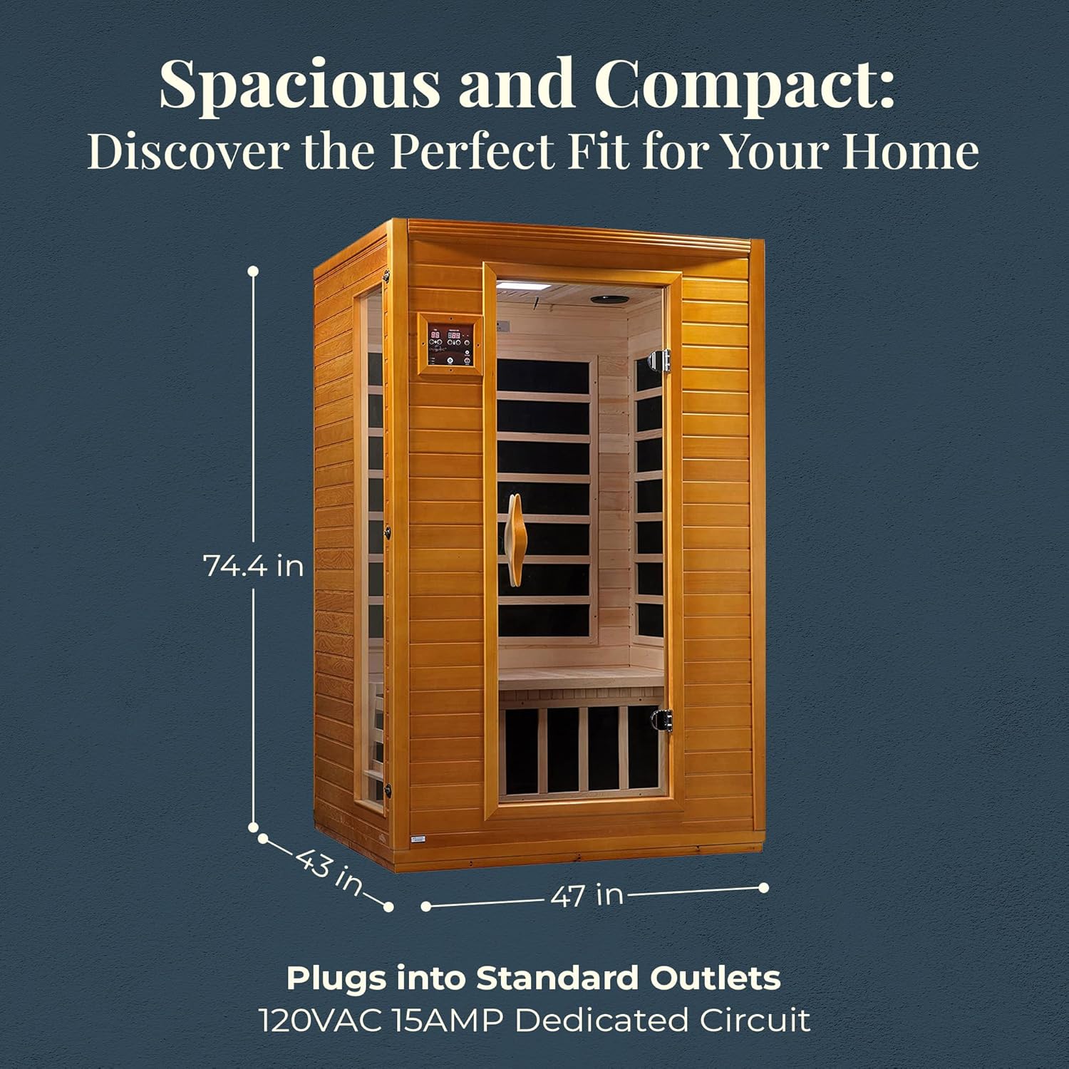 Dynamic Saunas Andora 2-Person Low EMF FAR Infrared Sauna with Red Light Therapy & Bluetooth Speakers | Personal Indoor Dry Heat Sauna for Home & Gym – Made from Canadian Hemlock