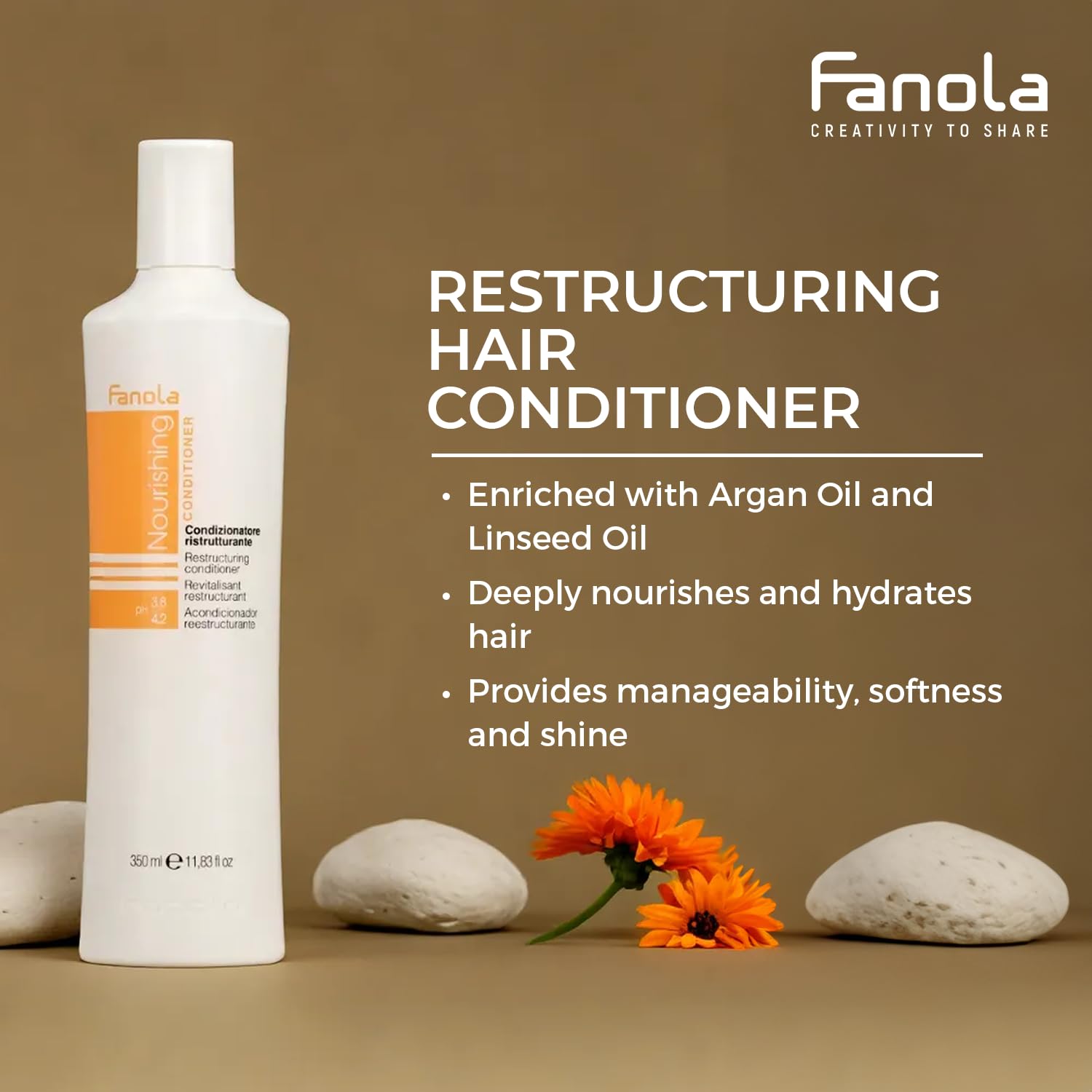 Fanola Restructuring Hair Conditioner for Women & Men - Hydrating Conditioner for Dry Hair with Argan & Linseed Oil - Repairing, Nourishing, Anti-Frizz Formula for Damaged Strands (33.8 Fl oz) 33.81 Fl Oz (Pack of 1)