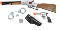 Wild West Cap Play Gun Toy Blaster Play Set – 6 Piece Western Toys for Kids | Cowboy Sheriff Cap Blaster with Handcuffs | Ring Caps Sold Separately - Maxx Action