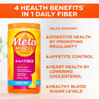 Metamucil 4 in 1 Daily Fiber Supplement Powder, Fiber Powder for Digestive Health and Regularity*, Sugar-Free, Orange, Naturally Sourced Psyllium Fiber, 72 teaspoons