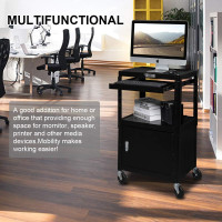 TUFFIOM AV Presentation Cart for Video Projector, Laptop Computer, Mobile Workstation Utility Media Cart for School Classroom Office, Rolling Storage Stand with Locking Cabinet Keyboard Shelf AV Cart with Locking Cabinet