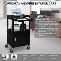 TUFFIOM AV Presentation Cart for Video Projector, Laptop Computer, Mobile Workstation Utility Media Cart for School Classroom Office, Rolling Storage Stand with Locking Cabinet Keyboard Shelf AV Cart with Locking Cabinet