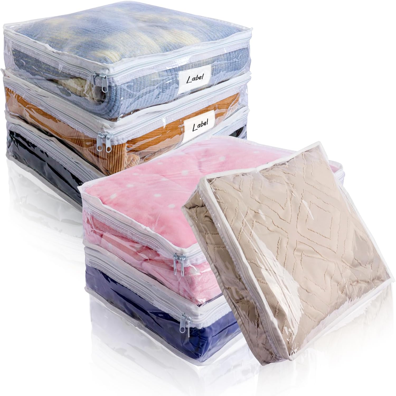 Clear Zippered Storage Bags Plastic Sweater Storage Bags with Zipper 6 Packs Clothing Organizer for Blankets Linen Sweater Bed Sheet Quilt Clothes Pillow (15.7 x 13.8 x 3.9 Inch) White 15.7 x 13.8 x 3.9 Inch