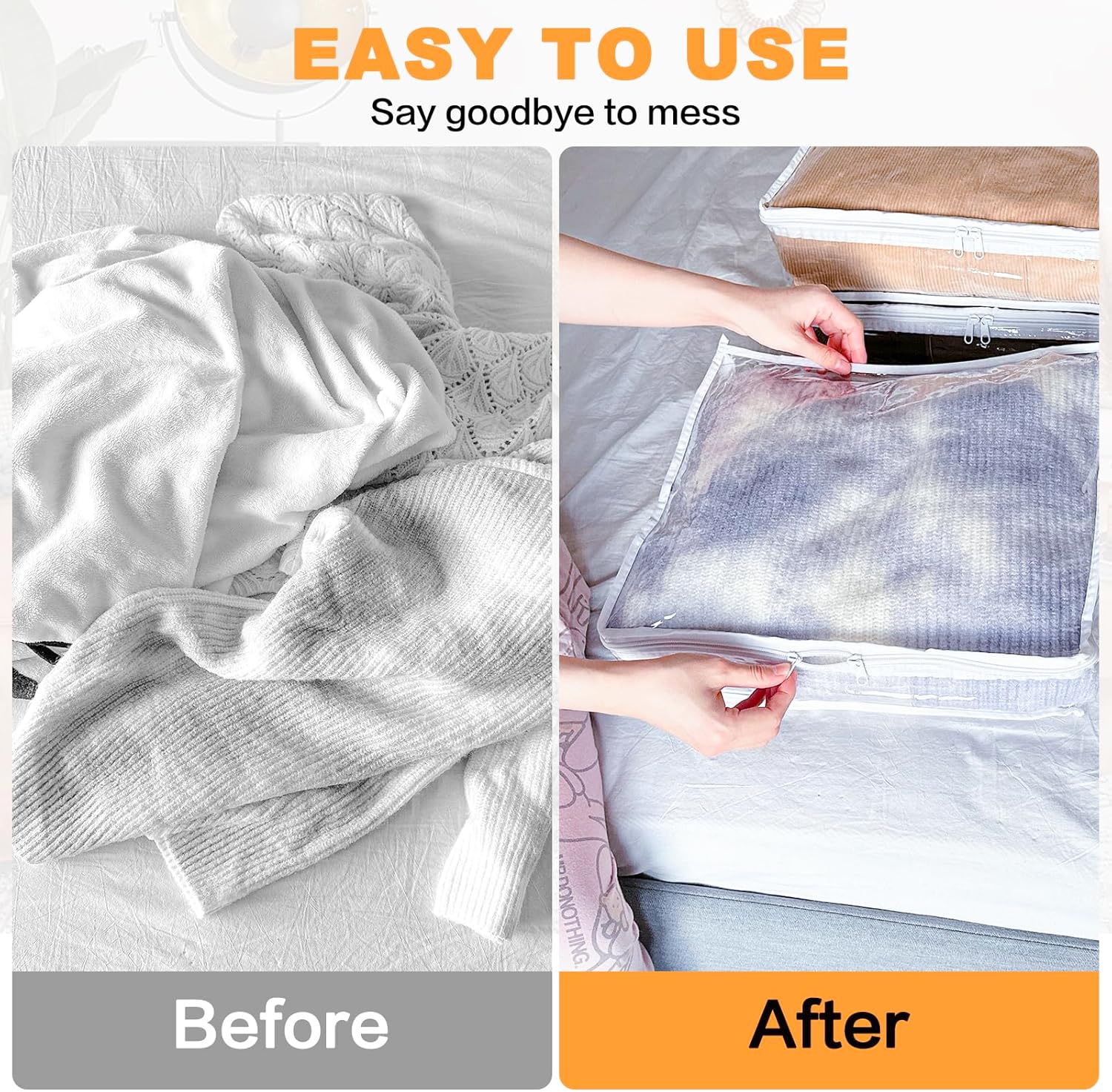 Clear Zippered Storage Bags Plastic Sweater Storage Bags with Zipper 6 Packs Clothing Organizer for Blankets Linen Sweater Bed Sheet Quilt Clothes Pillow (15.7 x 13.8 x 3.9 Inch) White 15.7 x 13.8 x 3.9 Inch