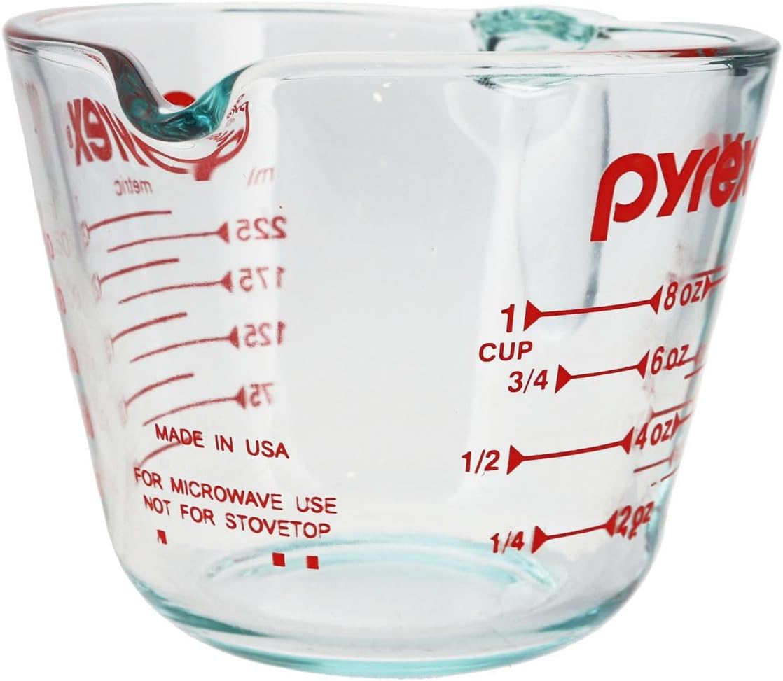 Pyrex Prepware 1 Cup Measuring Cup, Clear w/ Red Measurements (6001074)