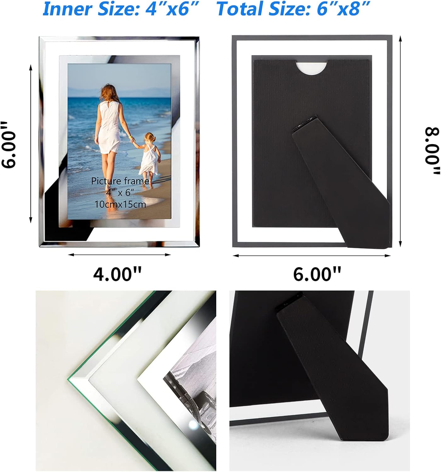 Hoikwo Bulk 4x6 Picture Frames, 12 Packs Silver Photo Frames 4 by 6, Glass Wedding Frames 4x6, Clear Mirror Wedding Photo Frames, Only for Tabletop Display Vertically or Horizontally