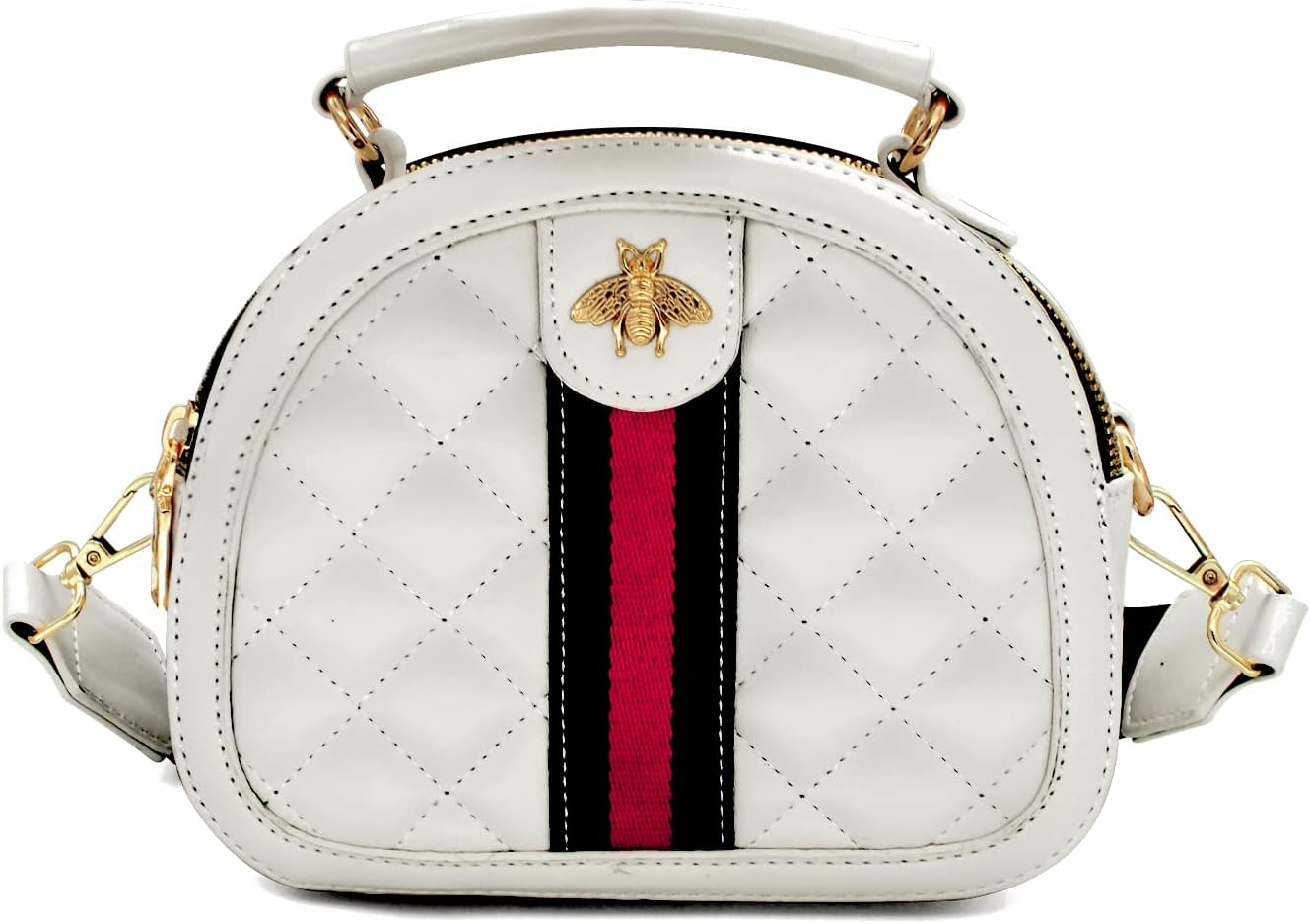 Beatfull Designer Bee Crossbody Bags for Women Leather Quilted Shoulder Purse Small Top Handle Handbag White
