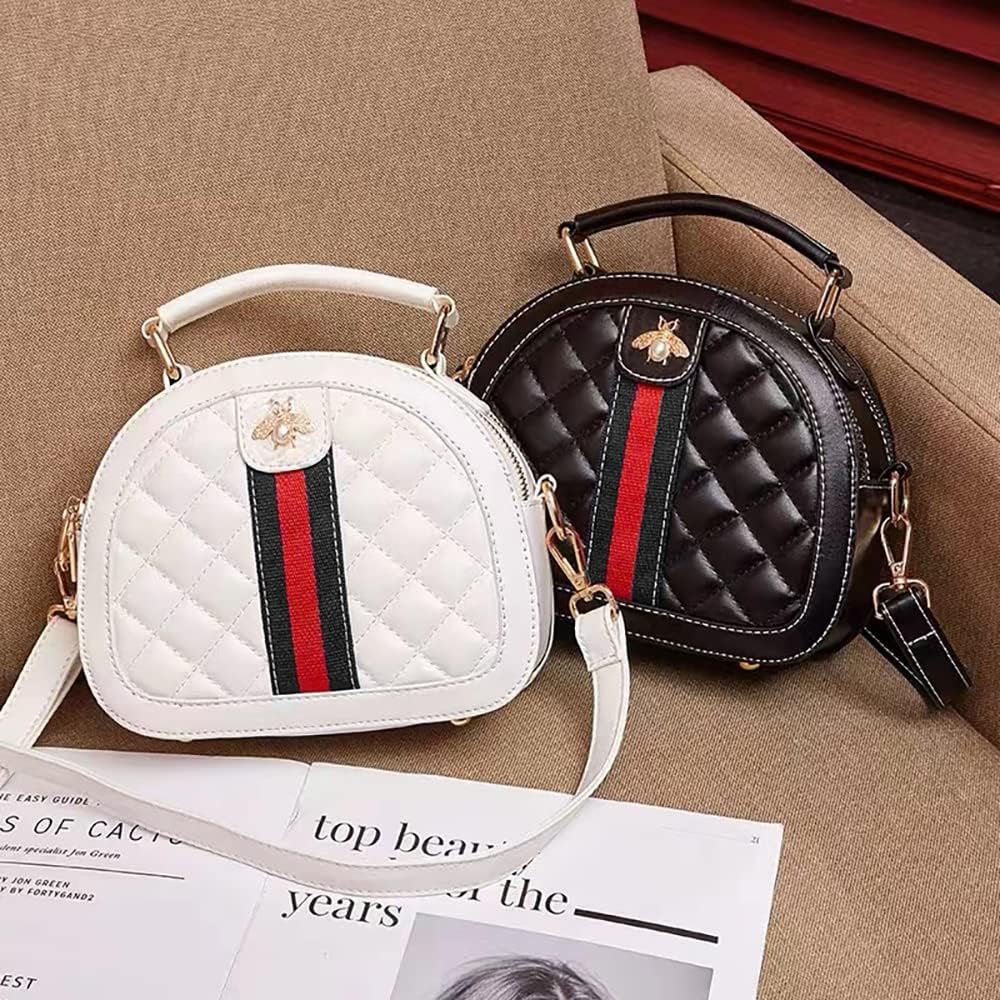 Beatfull Designer Bee Crossbody Bags for Women Leather Quilted Shoulder Purse Small Top Handle Handbag White