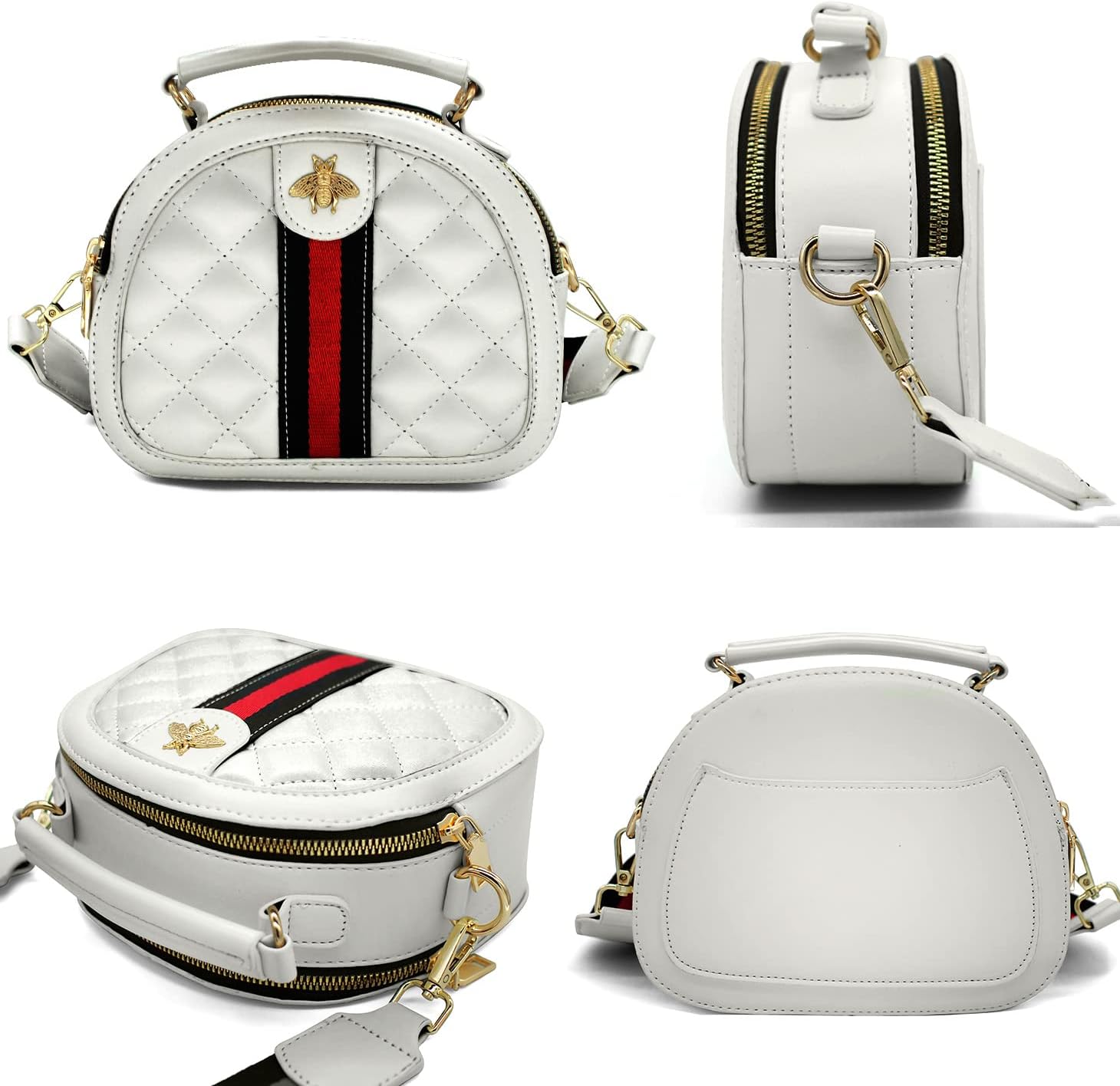 Beatfull Designer Bee Crossbody Bags for Women Leather Quilted Shoulder Purse Small Top Handle Handbag White