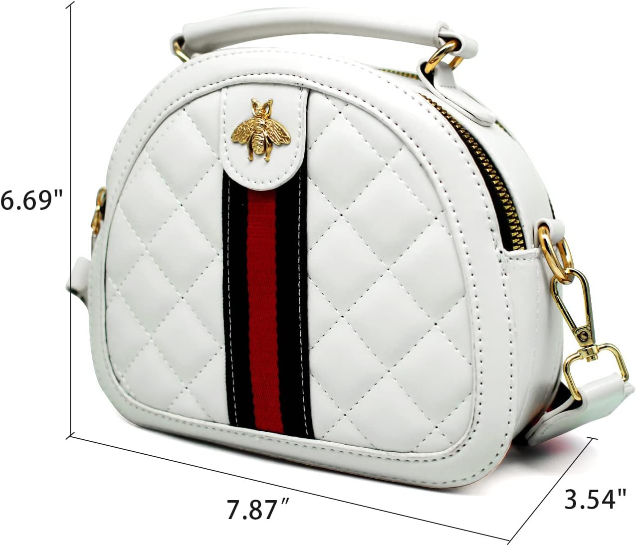 Beatfull Designer Bee Crossbody Bags for Women Leather Quilted Shoulder Purse Small Top Handle Handbag White
