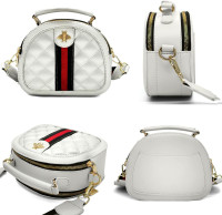 Beatfull Designer Bee Crossbody Bags for Women Leather Quilted Shoulder Purse Small Top Handle Handbag White