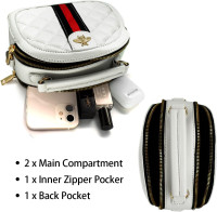 Beatfull Designer Bee Crossbody Bags for Women Leather Quilted Shoulder Purse Small Top Handle Handbag White