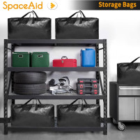 SpaceAid Heavy Duty Moving Bags 8 Pack, Large Storage Totes Bins with Backpack Straps, Strong Handles & Zippers, Packing Moving Boxes Supplies, College Dorm Room Essentials, Black 8 Pack Black