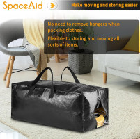 SpaceAid Heavy Duty Moving Bags 8 Pack, Large Storage Totes Bins with Backpack Straps, Strong Handles & Zippers, Packing Moving Boxes Supplies, College Dorm Room Essentials, Black 8 Pack Black
