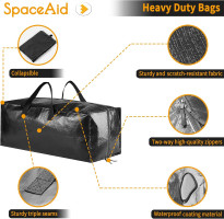 SpaceAid Heavy Duty Moving Bags 8 Pack, Large Storage Totes Bins with Backpack Straps, Strong Handles & Zippers, Packing Moving Boxes Supplies, College Dorm Room Essentials, Black 8 Pack Black