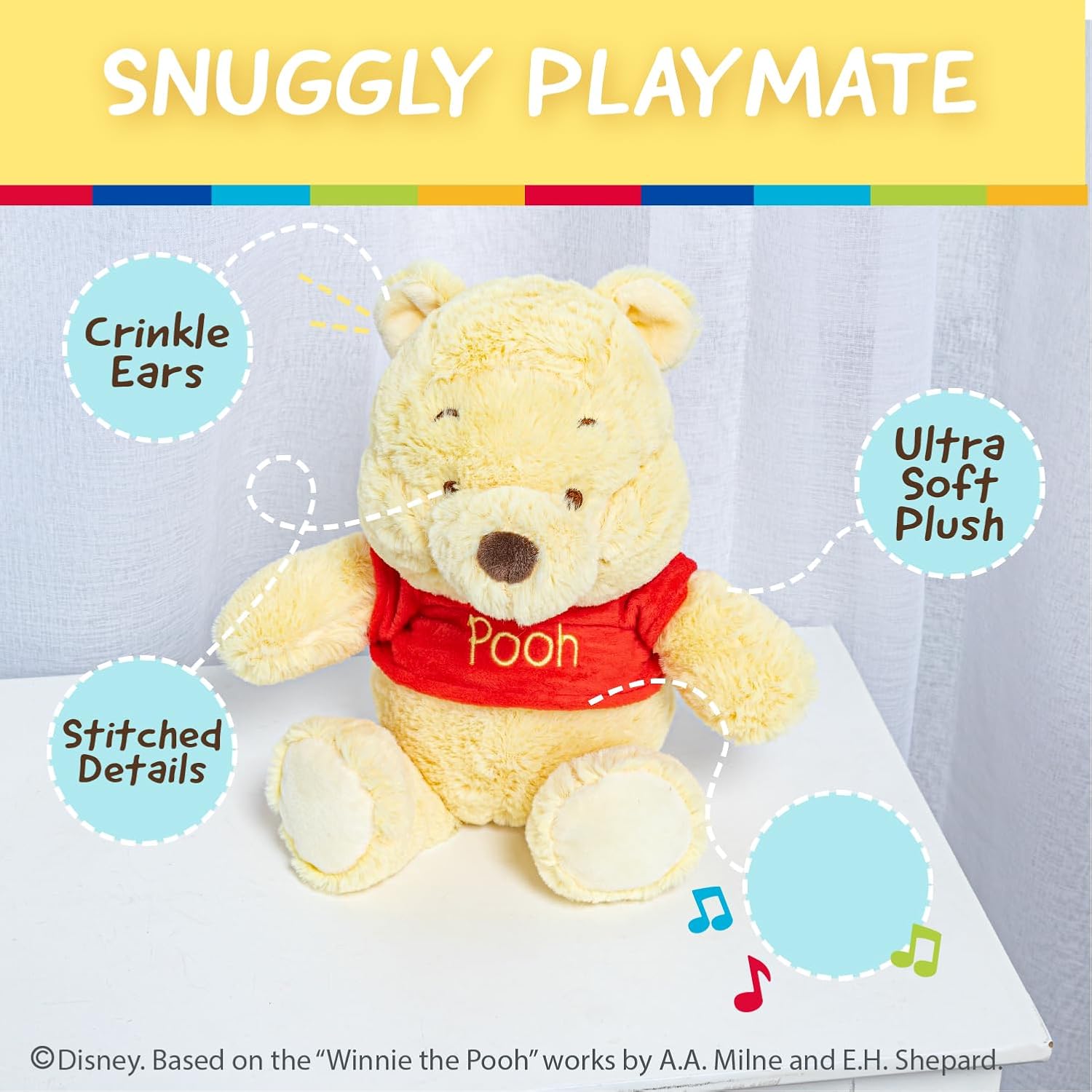 Kids Preferred Disney Baby Winnie the Pooh and Friends Stuffed Animal with Jingle and Crinkle, Pooh 12” 12 Inch (Pack of 1) Winnie the Pooh