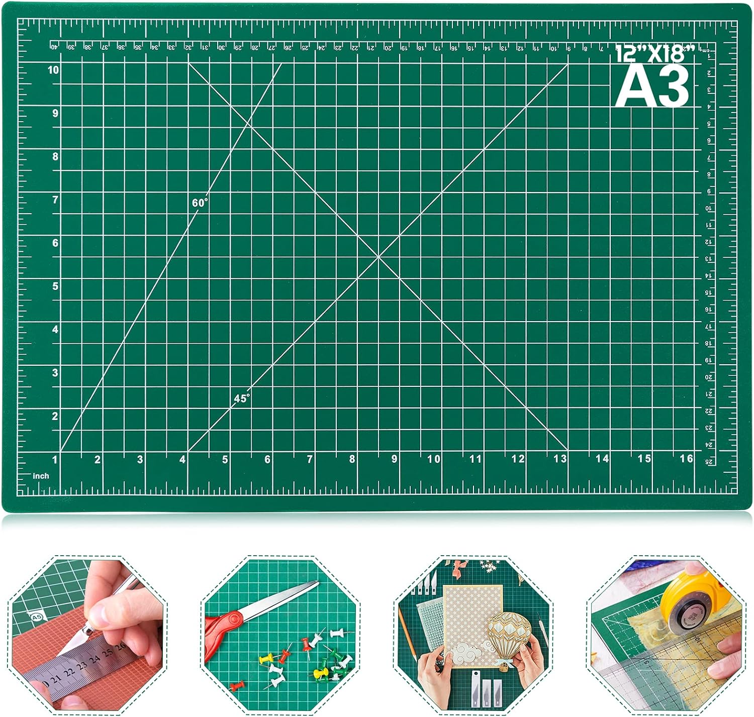 anezus Self Healing Sewing Mat, 12inch x 18inch Rotary Cutting Mat Double Sided 5-Ply Craft Cutting Board for Sewing Crafts Hobby Fabric Precision Scrapbooking Project 17.8