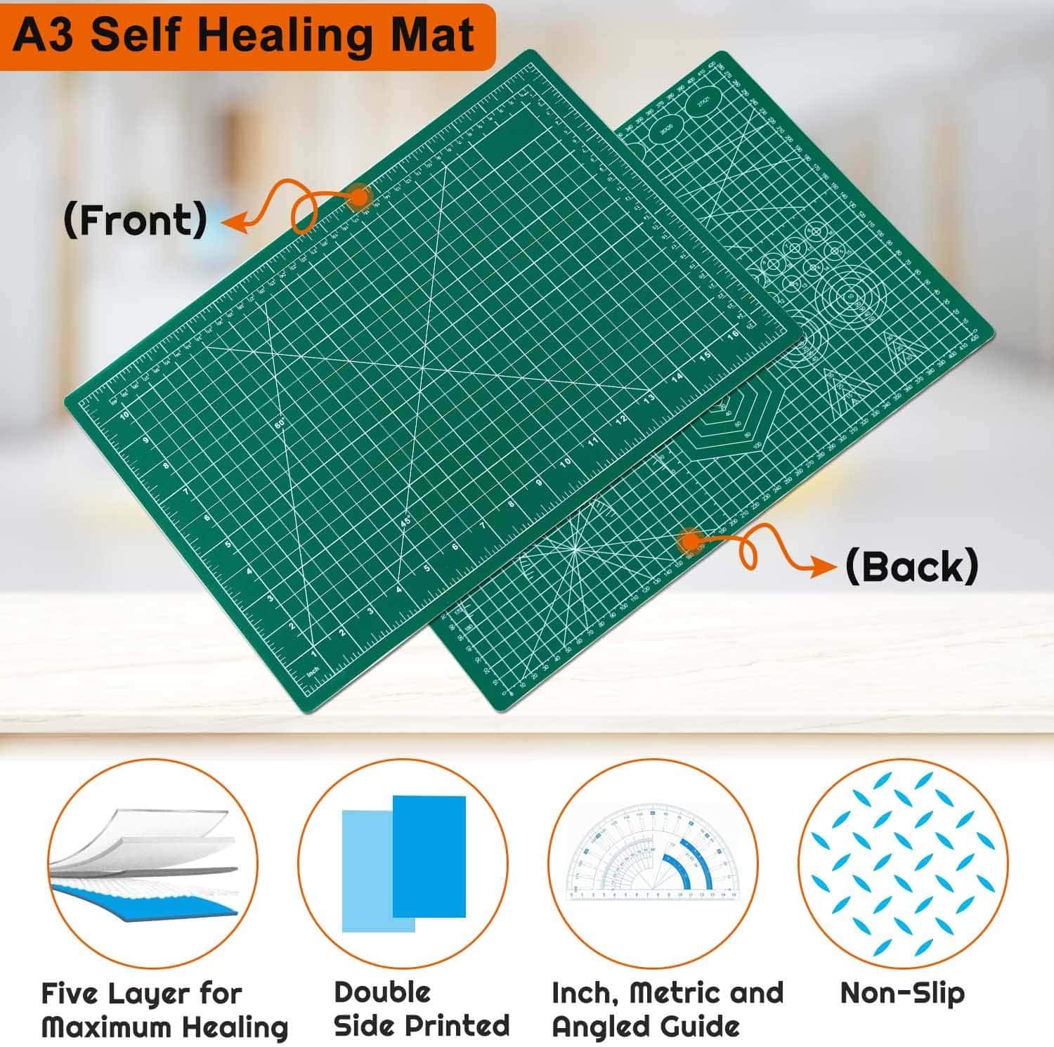 anezus Self Healing Sewing Mat, 12inch x 18inch Rotary Cutting Mat Double Sided 5-Ply Craft Cutting Board for Sewing Crafts Hobby Fabric Precision Scrapbooking Project 17.8