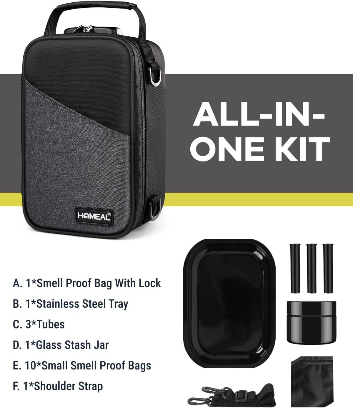 HOMEAL Smell Proof Bag with Combination Lock - Smell Proof Stash Box for Storage and Travel - Gift for Men/Women Black Large