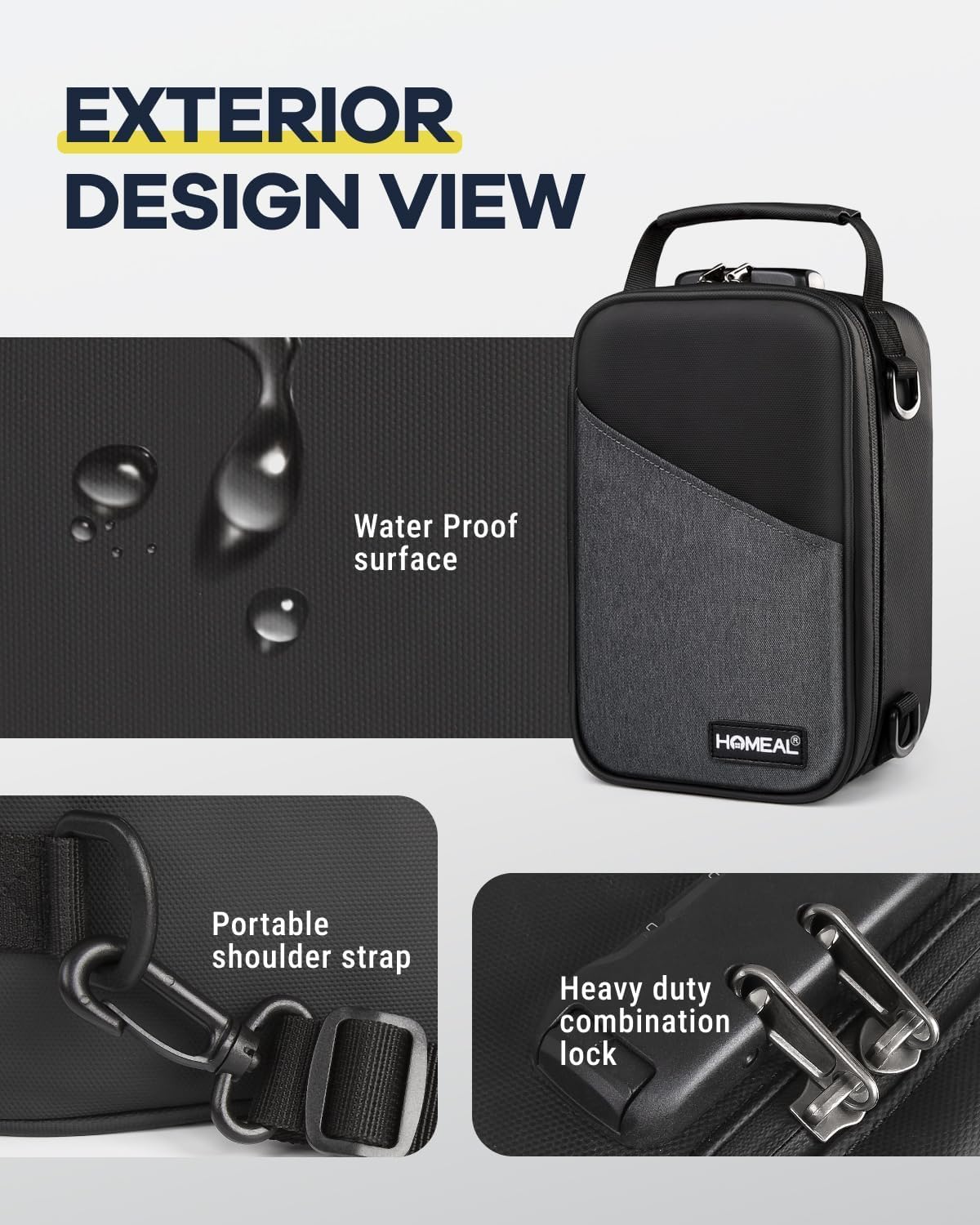HOMEAL Smell Proof Bag with Combination Lock - Smell Proof Stash Box for Storage and Travel - Gift for Men/Women Black Large