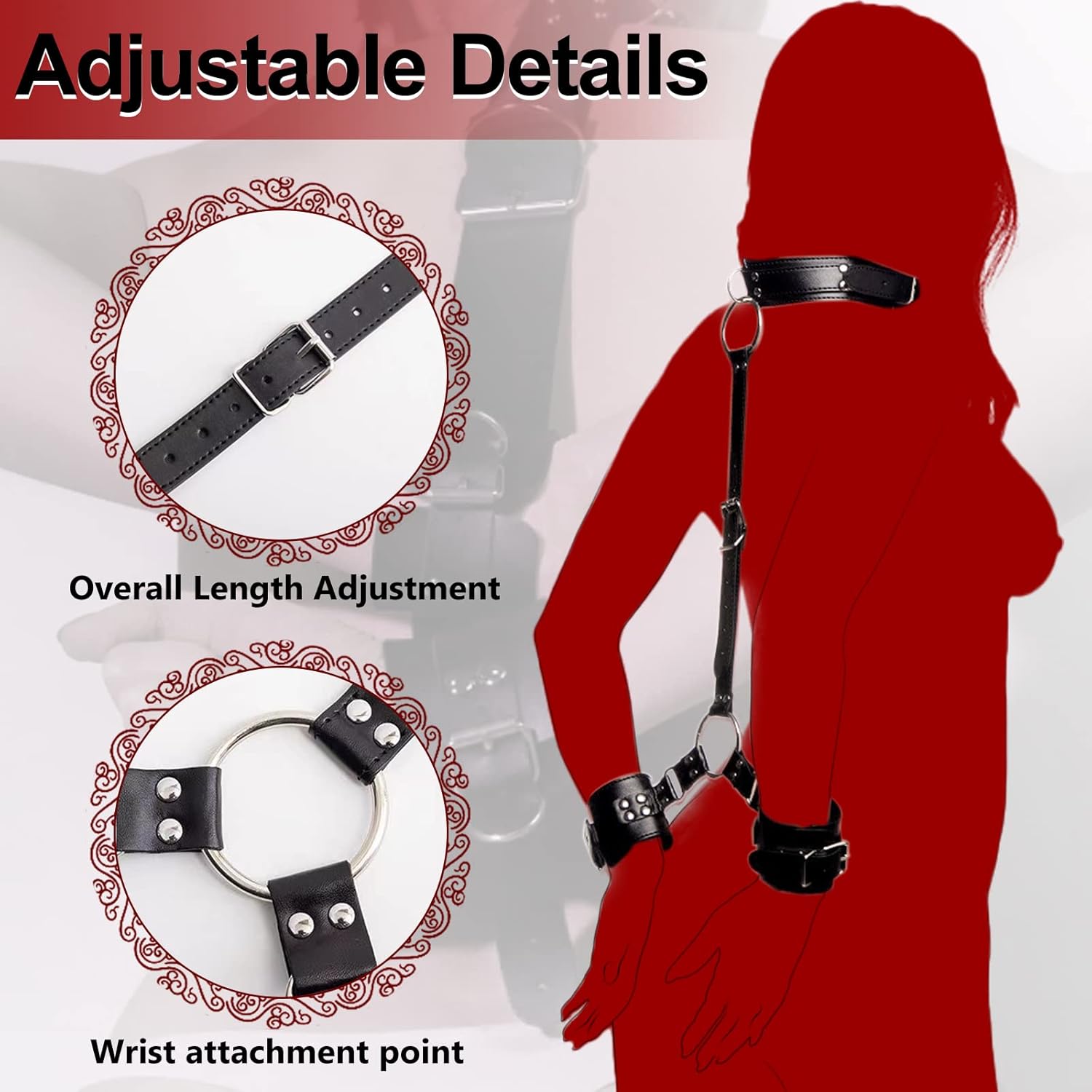 Sex Bondage BDSM, Adjustable Behind Back Handcuffs Collar with Blindfold Nipple Clamp Anti-Collar Bondage Sex Toys SM Adult Games Gear & Accessories.(Leather)