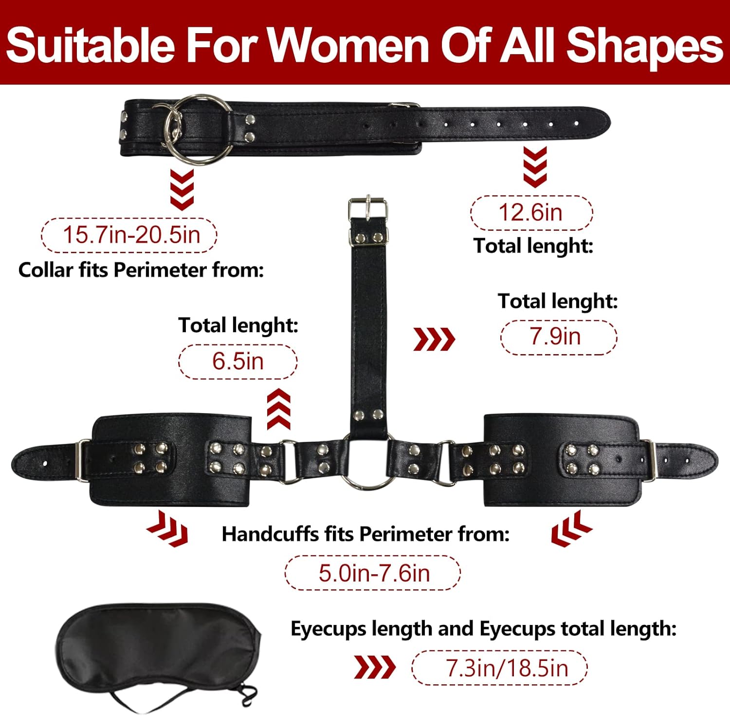 Sex Bondage BDSM, Adjustable Behind Back Handcuffs Collar with Blindfold Nipple Clamp Anti-Collar Bondage Sex Toys SM Adult Games Gear & Accessories.(Leather)
