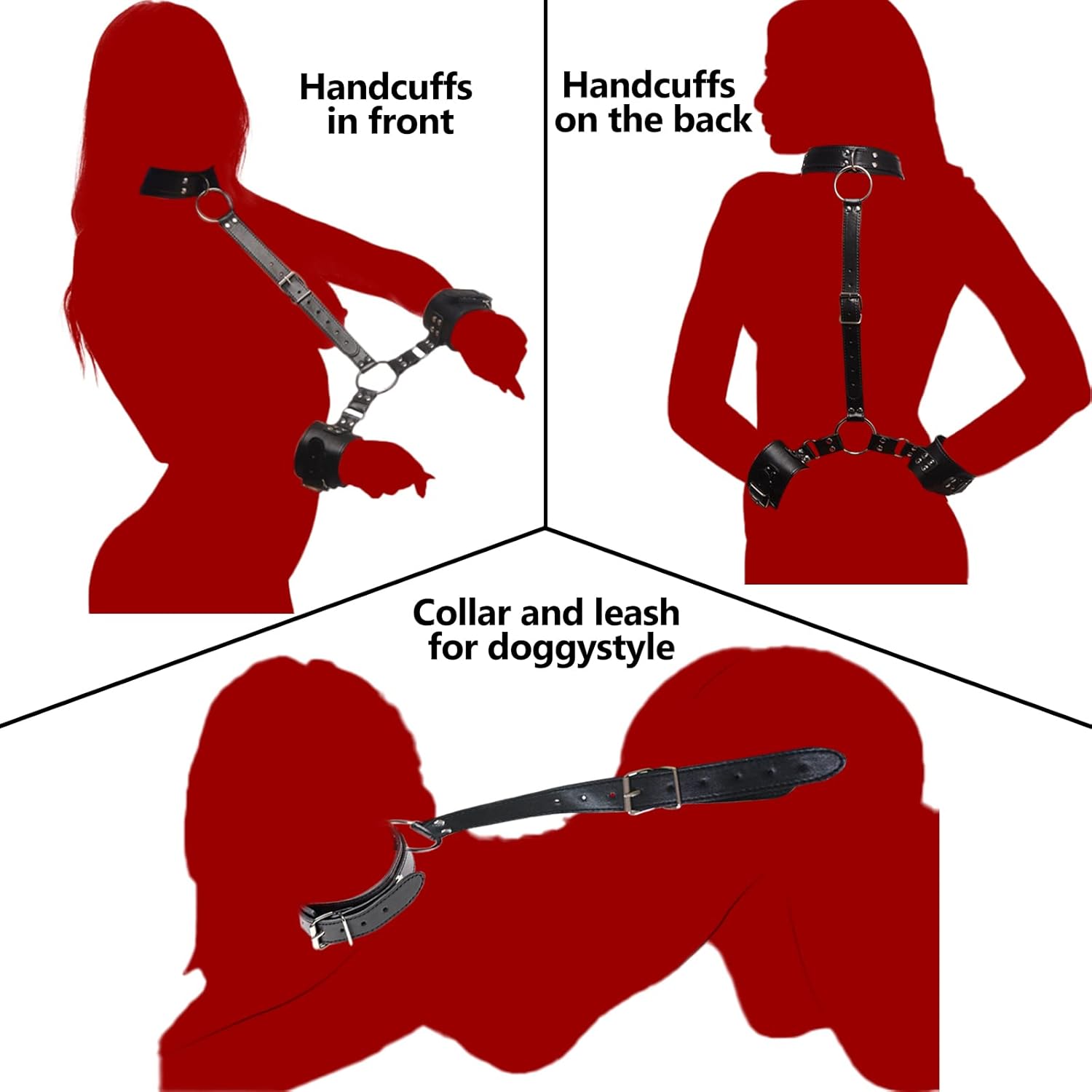 Sex Bondage BDSM, Adjustable Behind Back Handcuffs Collar with Blindfold Nipple Clamp Anti-Collar Bondage Sex Toys SM Adult Games Gear & Accessories.(Leather)