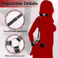 Sex Bondage BDSM, Adjustable Behind Back Handcuffs Collar with Blindfold Nipple Clamp Anti-Collar Bondage Sex Toys SM Adult Games Gear & Accessories.(Leather)