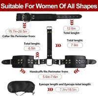 Sex Bondage BDSM, Adjustable Behind Back Handcuffs Collar with Blindfold Nipple Clamp Anti-Collar Bondage Sex Toys SM Adult Games Gear & Accessories.(Leather)