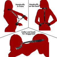 Sex Bondage BDSM, Adjustable Behind Back Handcuffs Collar with Blindfold Nipple Clamp Anti-Collar Bondage Sex Toys SM Adult Games Gear & Accessories.(Leather)