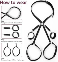 Sex Handcuffs Thigh Strap Bondage Restraint Wrist Thigh Leg Garter Cuffs BDSM Harness for Adult SM Games Women Men Couples Adjustable Click Belt PU Leather (Black)