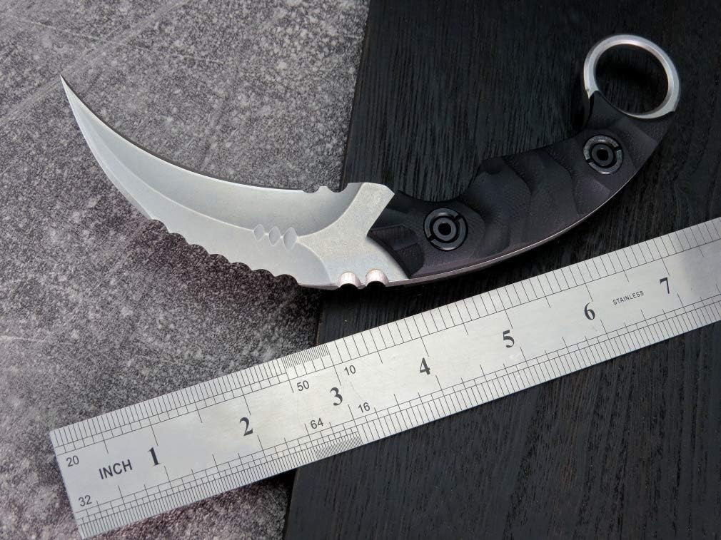 Ccanku C1691 Fixed Blade Knife D2 Steel G10 Handle 4 Inches,Outdoor Survival Claw Teeth Knife,Camping EDC Tools Silver