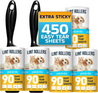 Lint Rollers for Pet Hair, Sticky, Remover for Couch, Clothes Furniture and Carpet. Dog Hair Remover Cat Hair, Animal Fur, Fuzz. 5 Large Lint Rollers 5 pcs - 450 Sticky Sheets