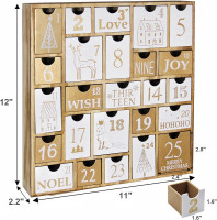 Juegoal Advent Calendar with 25 Drawers Countdown to Christmas, Refillable Wooden Advent Xmas Gift for Kids, 12 Inches Tall