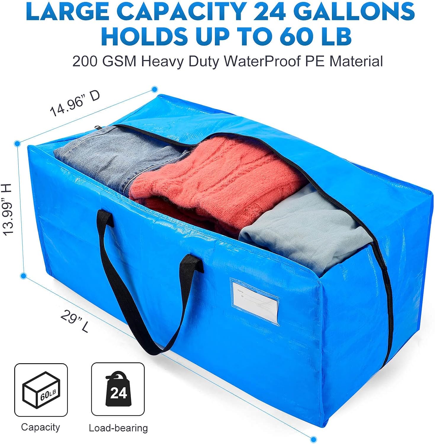 AlexHome Heavy Duty,Extra Large Packing Bags for Moving,Reusable Plastic Moving Totes,Clothes Storage Containers,Moving Supplies Bins,Compatible with Ikea Frakta Cart (Blue,Set of 5) X-Large (Set of 5)