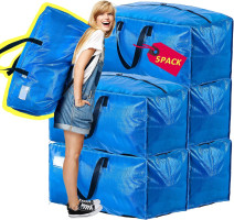 AlexHome Heavy Duty,Extra Large Packing Bags for Moving,Reusable Plastic Moving Totes,Clothes Storage Containers,Moving Supplies Bins,Compatible with Ikea Frakta Cart (Blue,Set of 5) X-Large (Set of 5)