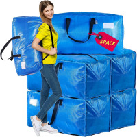 AlexHome Heavy Duty,Extra Large Packing Bags for Moving,Reusable Plastic Moving Totes,Clothes Storage Containers,Moving Supplies Bins,Compatible with Ikea Frakta Cart (Blue,Set of 5) X-Large (Set of 5)